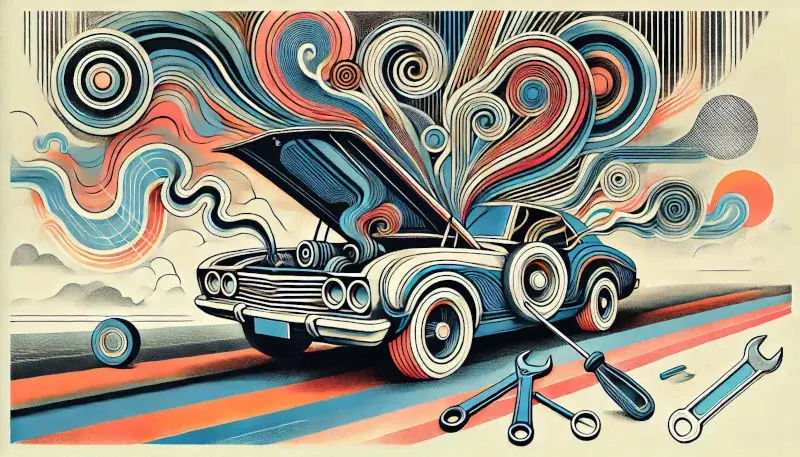 Technical Debt illustrated with a broken down car