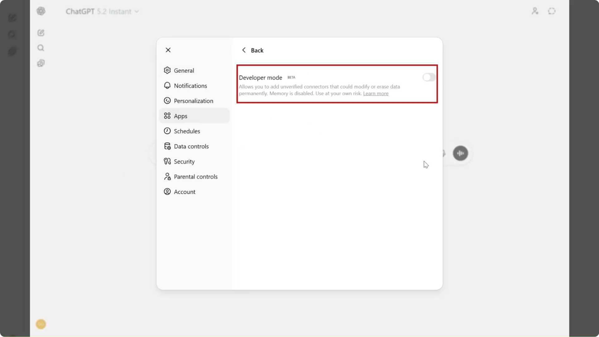 Enable Developer Mode Toggle