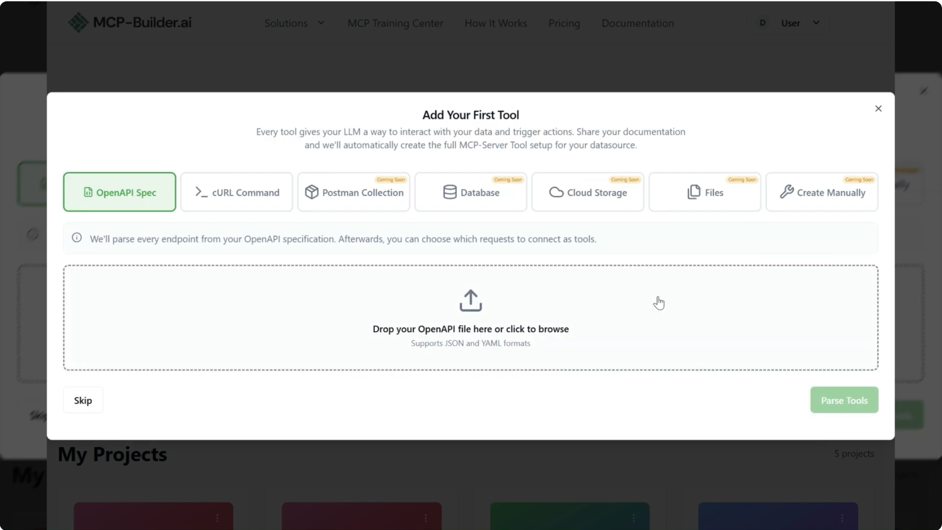 Choose OpenAPI Spec Upload