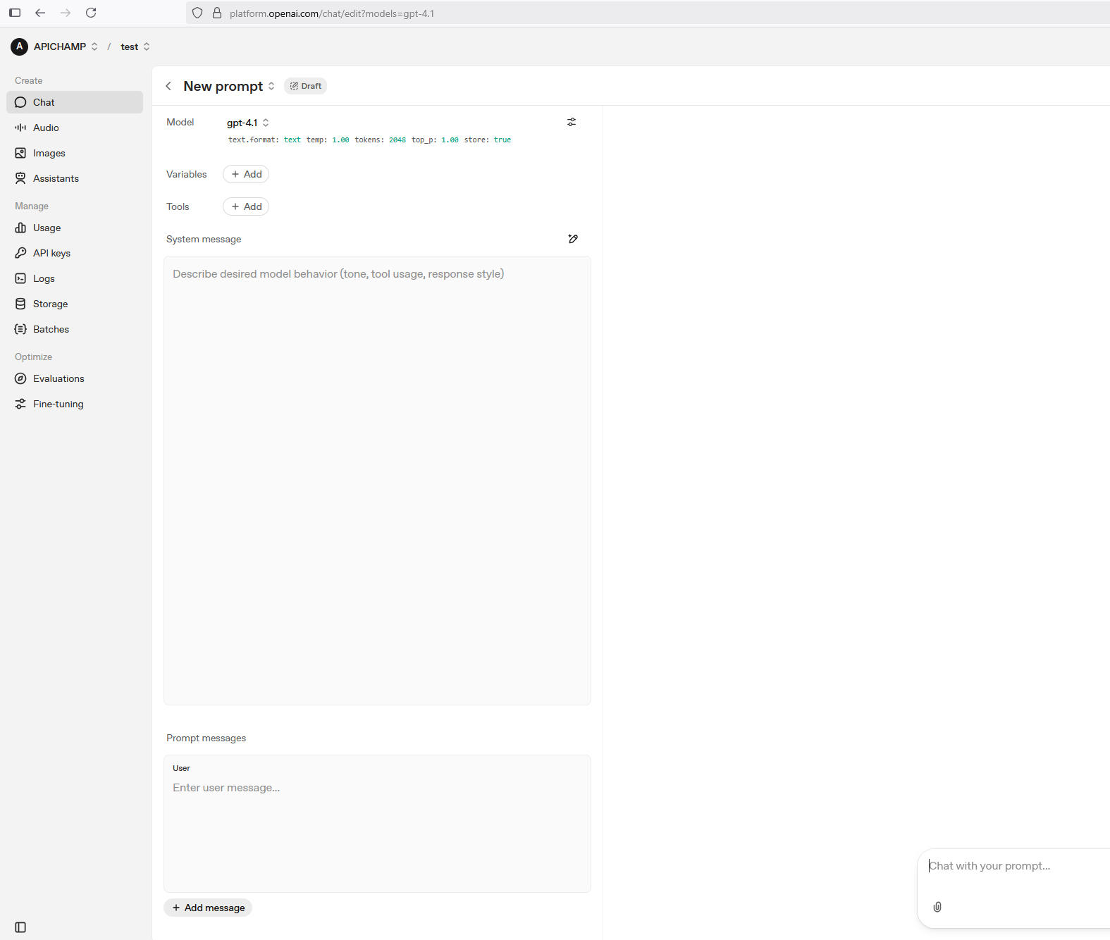 OpenAI Prompt Setup